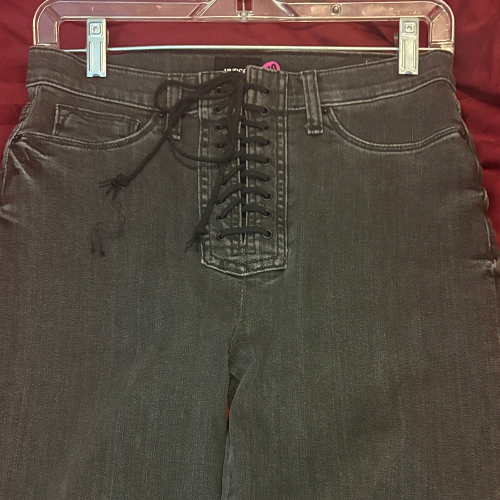 Hudson Jeans NWT Black High-Rise Lace-Up Cropped Jeans - Size 28